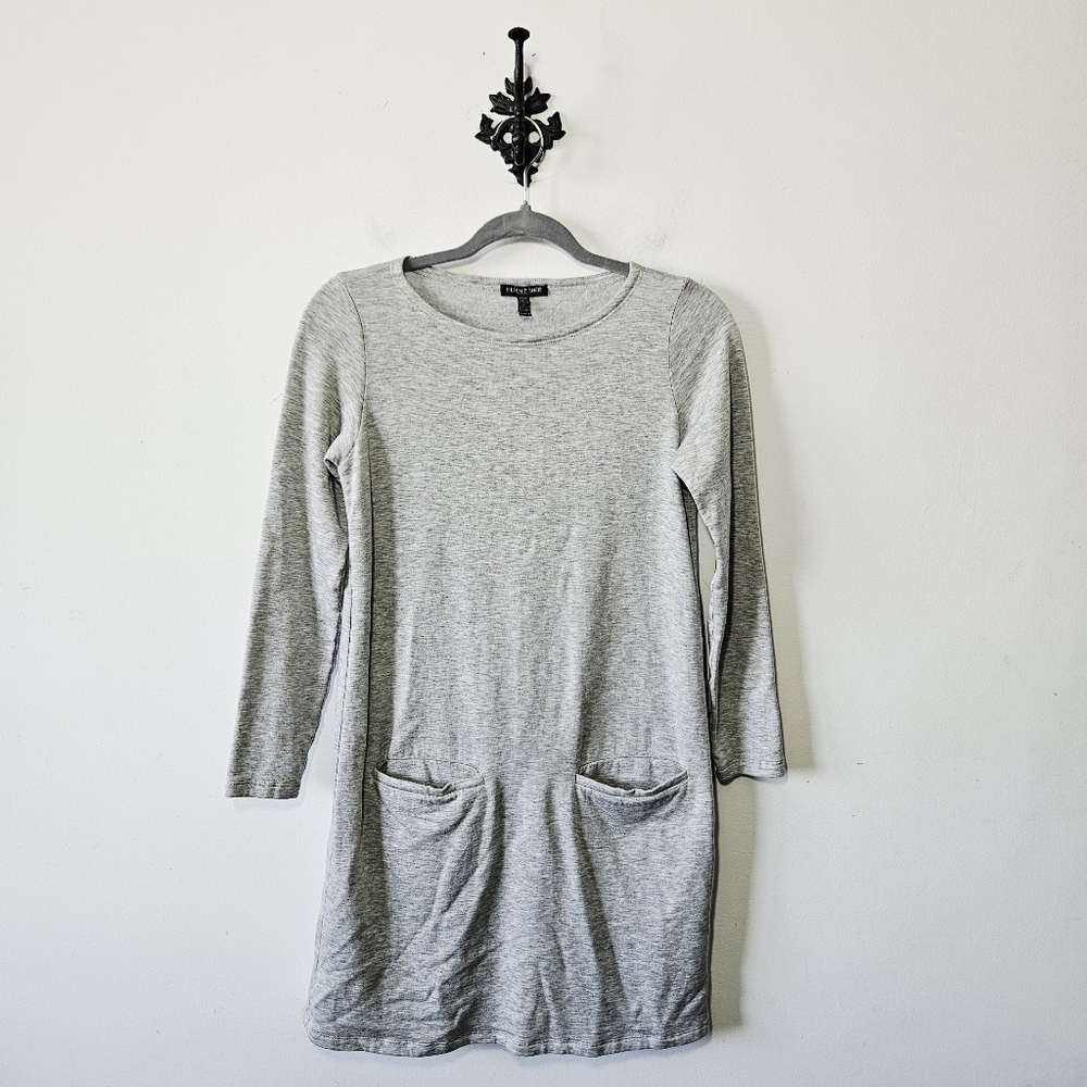 Eileen Fisher Fleece Lined Tencel Dress Size XS Petite Long Sleeve Grey Pockets